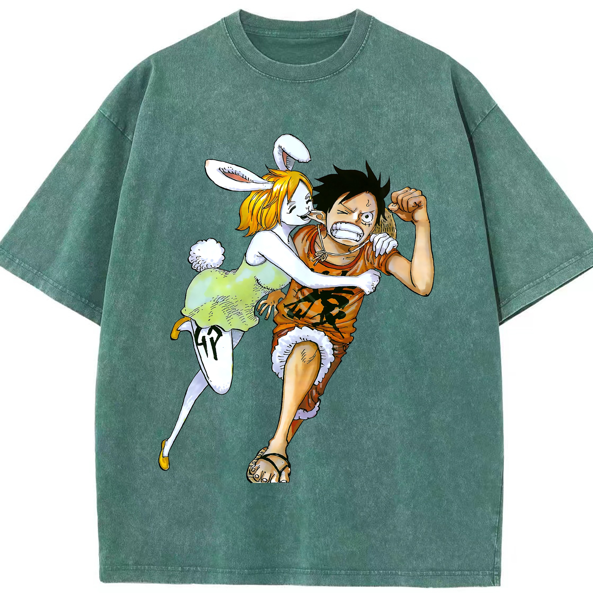 ワンピース モンキー・D・ルフィ ONE PIECE Monkey D. Luffy 綿100% ヴィンテージ風 半袖Tシャツ（フロントプリント）